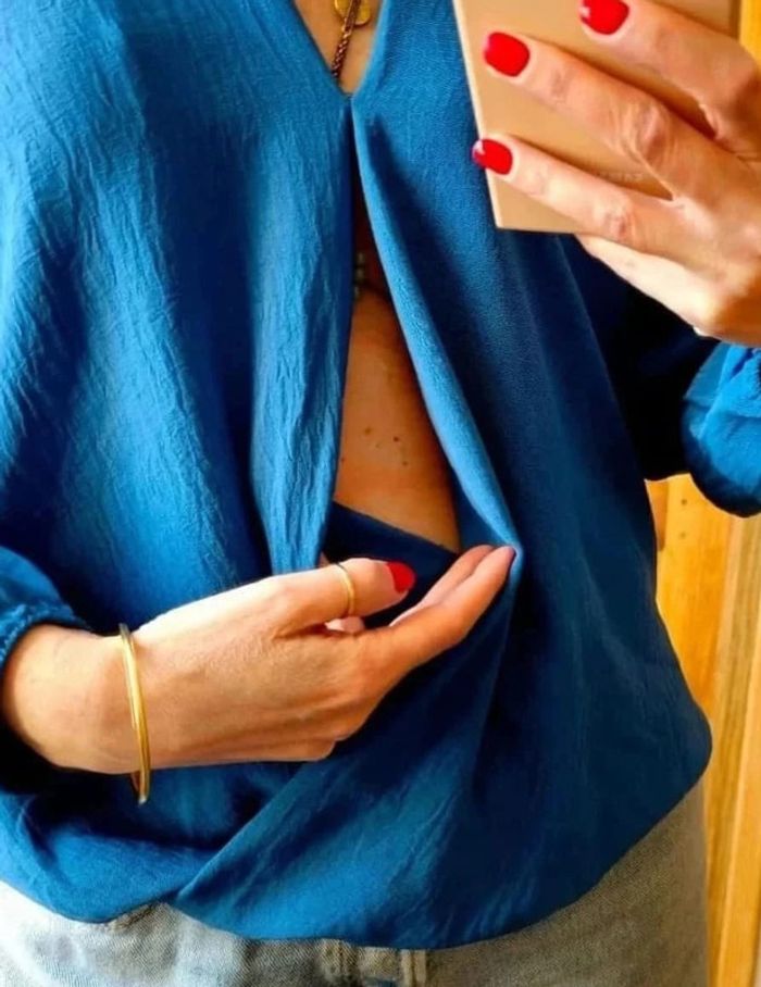 Blouse fluide vintage Made in France bleu - photo numéro 3