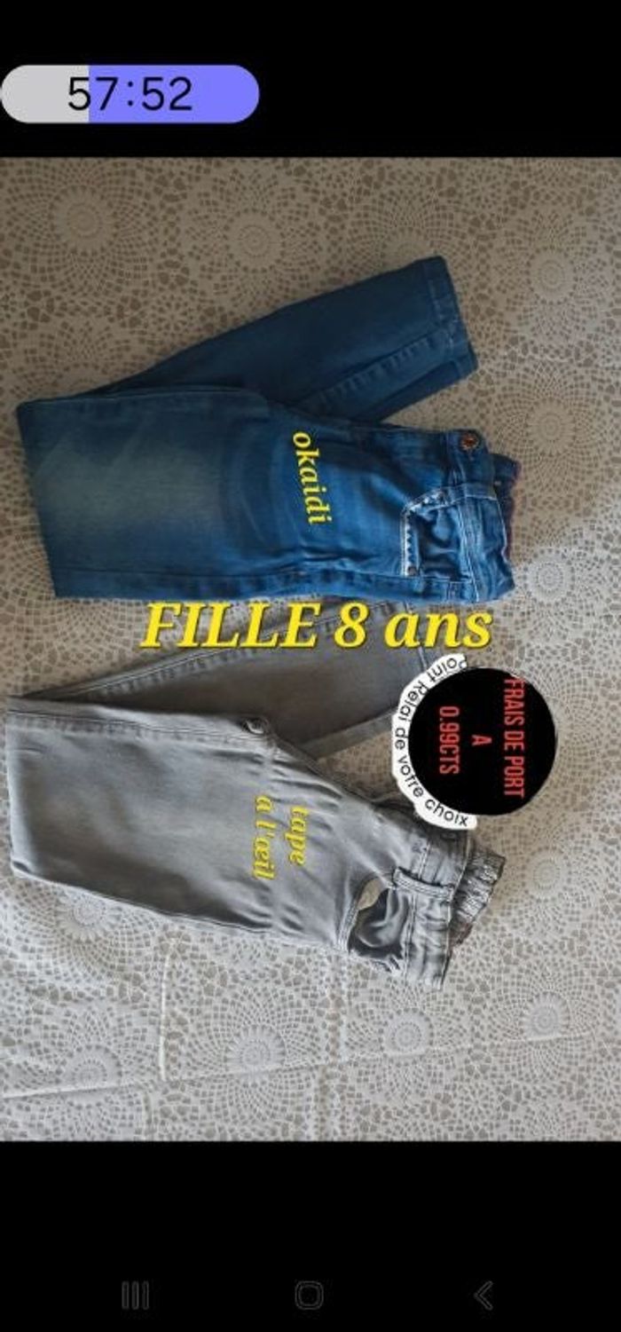 Jeans denim et gris fille 8 ans  type skinny