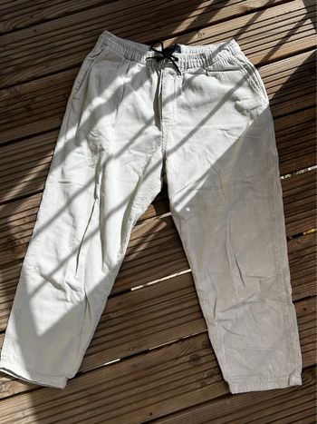 Pantalon Large Beige à Rayure