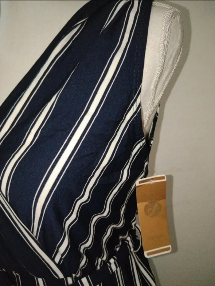 Robe longue à rayures sans manches bleu marine - photo numéro 3