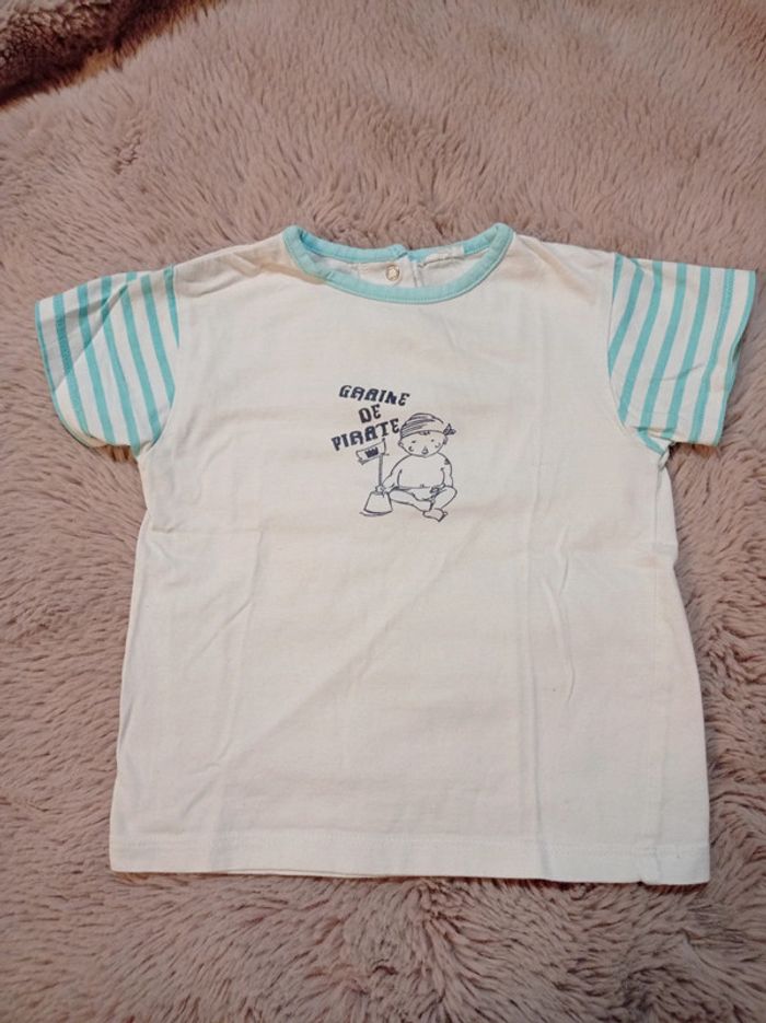 T-shirt blanc et turquoise 12 mois
