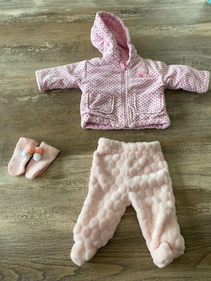 Ensemble 1 mois bébé fille veste manteau + pantalon + gants moufle