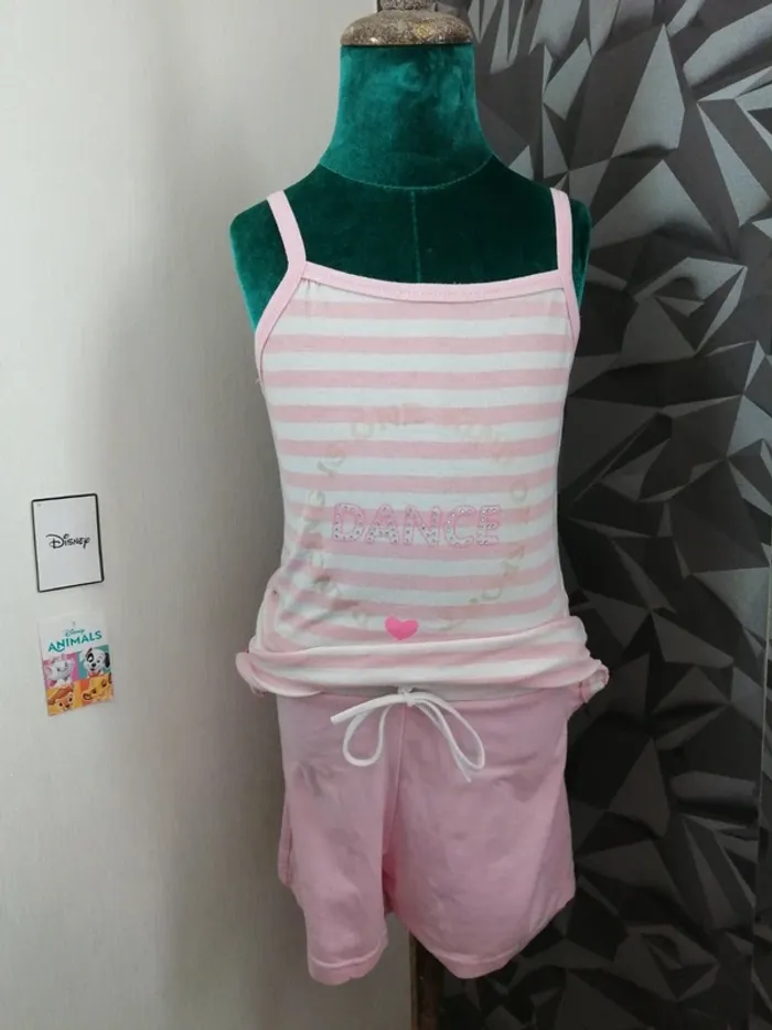 Ensemble top à fines bretelles et short rose et blanc rayé / yilibl / (10ans) - photo numéro 3