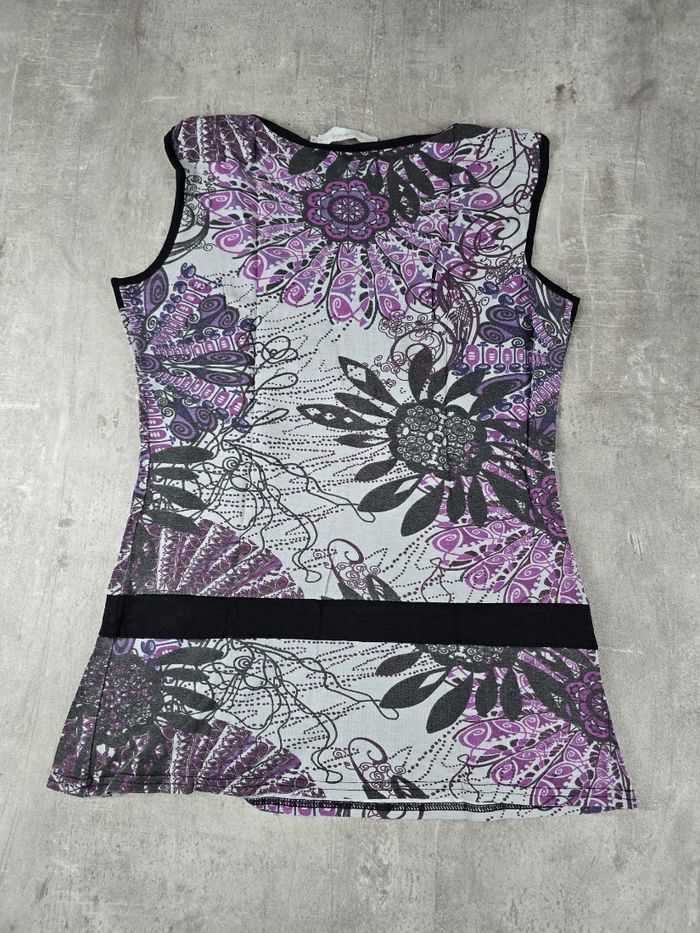 Débardeur Tunique Cache Cache Imprimé Violet Noir Ceinturé - photo numéro 2