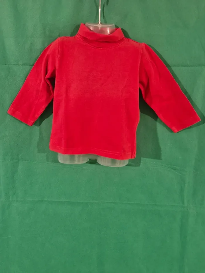 Sous-pull bébé à col roulé manches longues rouge 9 mois Tissaia Mixte