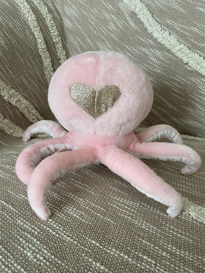 Peluche doudou 29cm petjes world poulpe calamar pieuvre rose très bon état - photo numéro 5