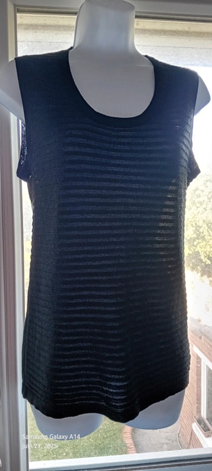 Débardeur long aspect laine avec rayures col rond noir femme M source - photo numéro 3