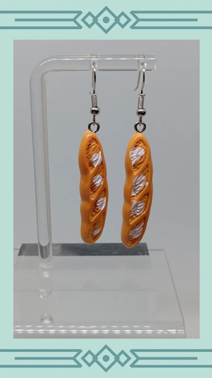 🍄 paire de boucles d'oreilles baguette de pain - photo numéro 2
