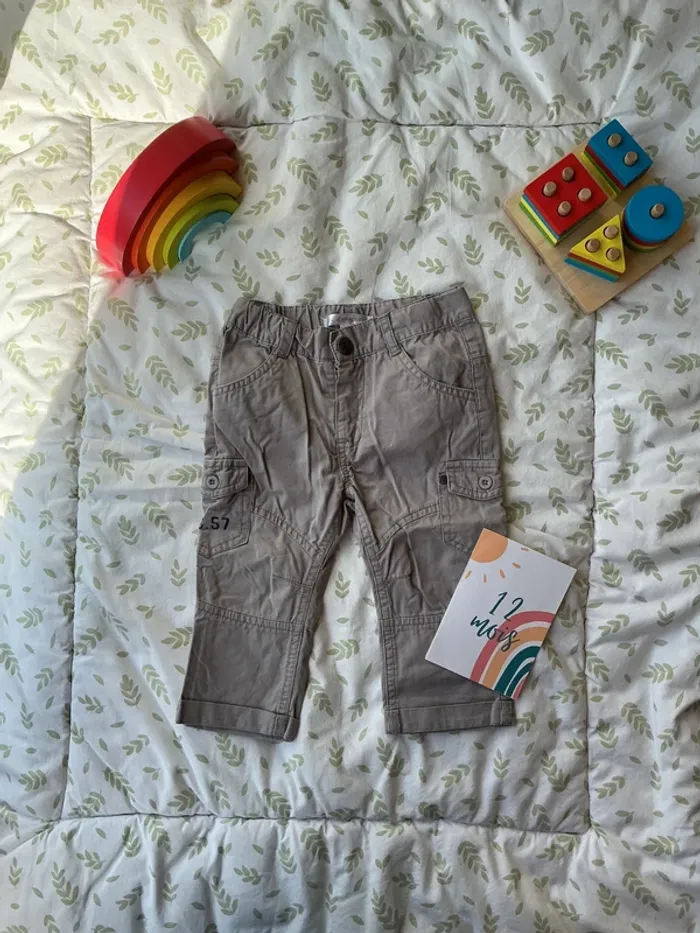 pantalon léger gris poches cotés lulu castagnette 12 mois