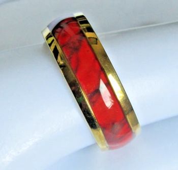 bague anneau de mariage alliance unisex en acier inoxydable + doré + laque rouge  taille 11