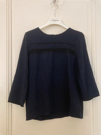 Blouse bleu marine Garance Paris – Galons noirs brodés – Taille 2 (M)