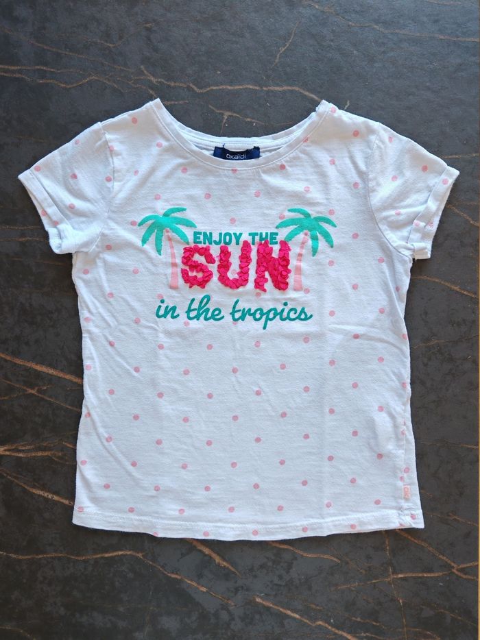 T-shirt à pois roses Sun Okaïdi 6 ans