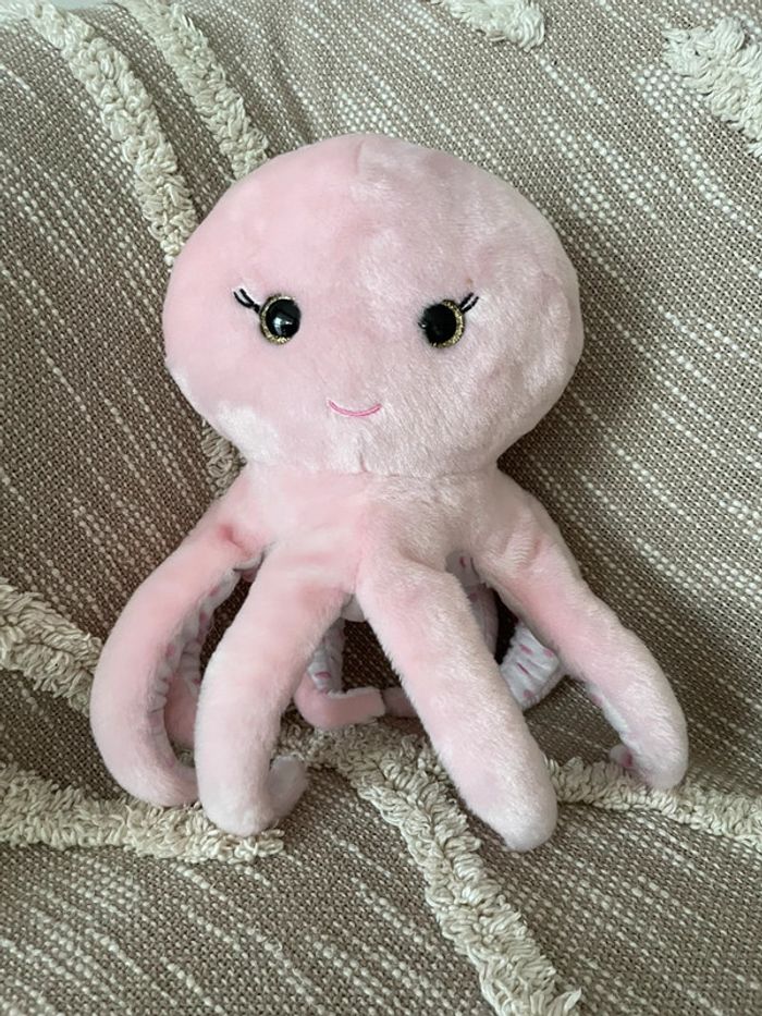 Peluche doudou 29cm petjes world poulpe calamar pieuvre rose très bon état - photo numéro 3