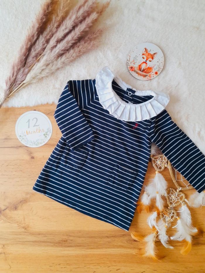 Robe manches longues marinière avec col 12 mois Jacadi
