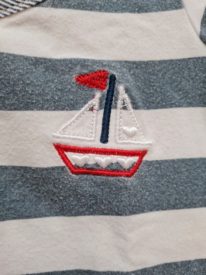 T-shirt marinière bateau brodé 18 mois - photo numéro 3