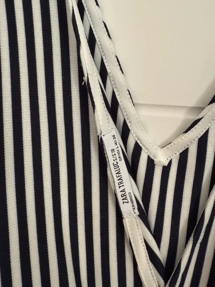 Combinaison salopette fluide rayures blanc été femme bretelles pantalon Zara short combi - photo numéro 5