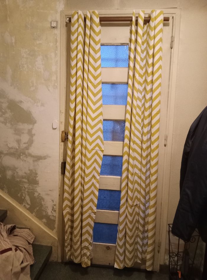 2 Rideaux à chevrons crème/vert anis , 139x240 cm