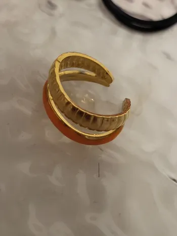 Bague ouverte acier inoxydable double anneau doré et orange