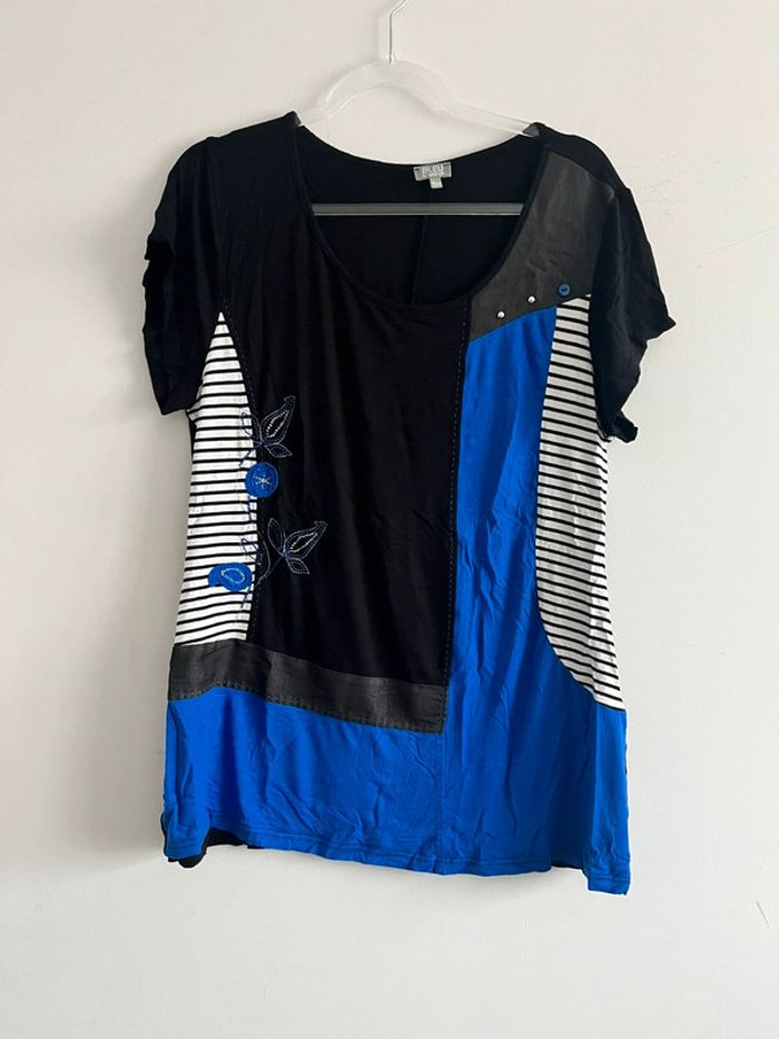 Blouse manches courtes Bleu Bonheur femme taille 46-48 - photo numéro 2