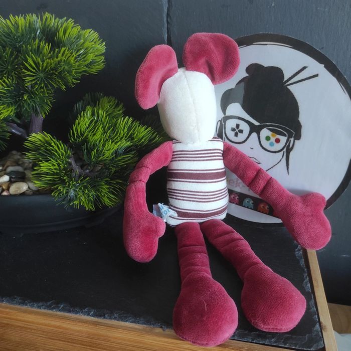 sucre d'orge Doudou souris bordeaux rouge rayé peluche marron - photo numéro 2