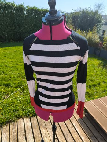 Pull rayé noir blanc et rouge Morgan T XS