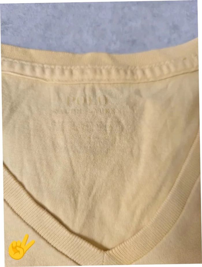 T-shirt Ralph Lauren S coupe col V jaune Homme Men tee7b - photo numéro 3