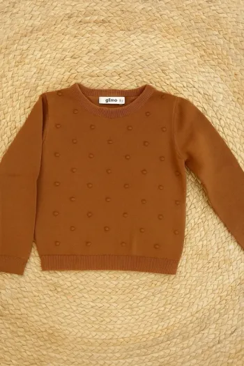 Pull chaud et léger marron fille 3 ans Gémo – tricot à pois en relief tendance