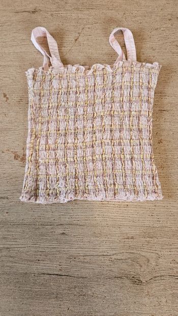 Débardeur fille rose clair et jaune élastiqué, H&M Bubbster, 8/9 ans, nickel