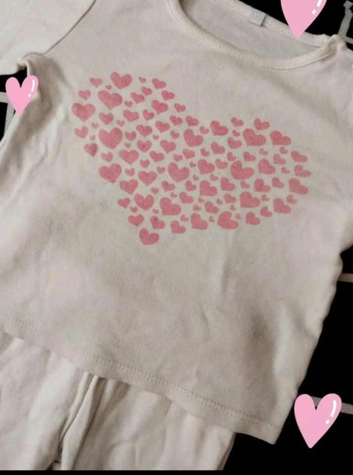 Pigama blanc et rose coeur 2 pièces T12 18M - photo numéro 2