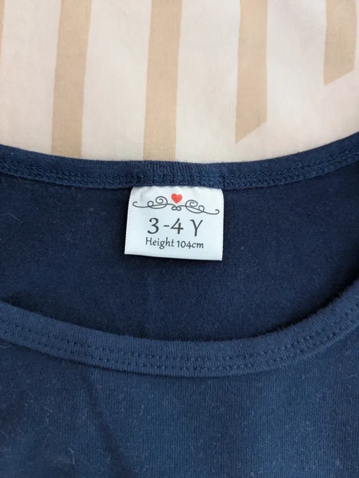 Robe Tunique Bleu Marine & Manches Arc-en-ciel - 3-4 Ans (104 cm) - Coton - photo numéro 4