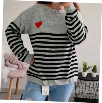Pull marinière gris motif coeur