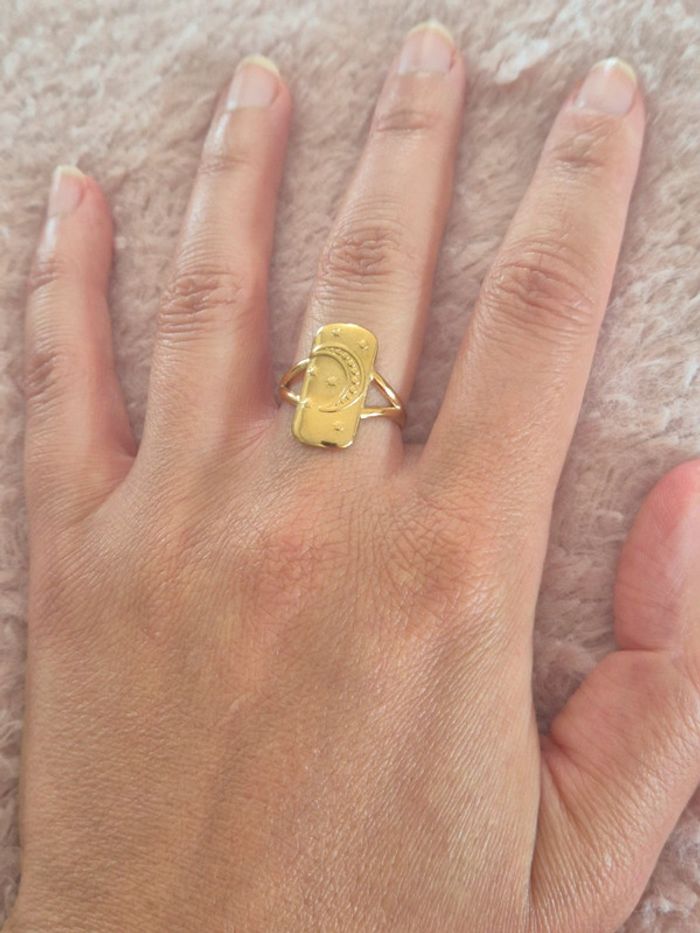 Jolie bague motif etoile et lune en acier - photo numéro 2