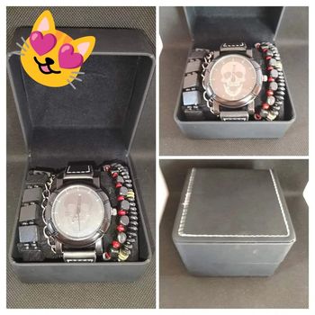 Parure montre et 4 bracelets homme noir