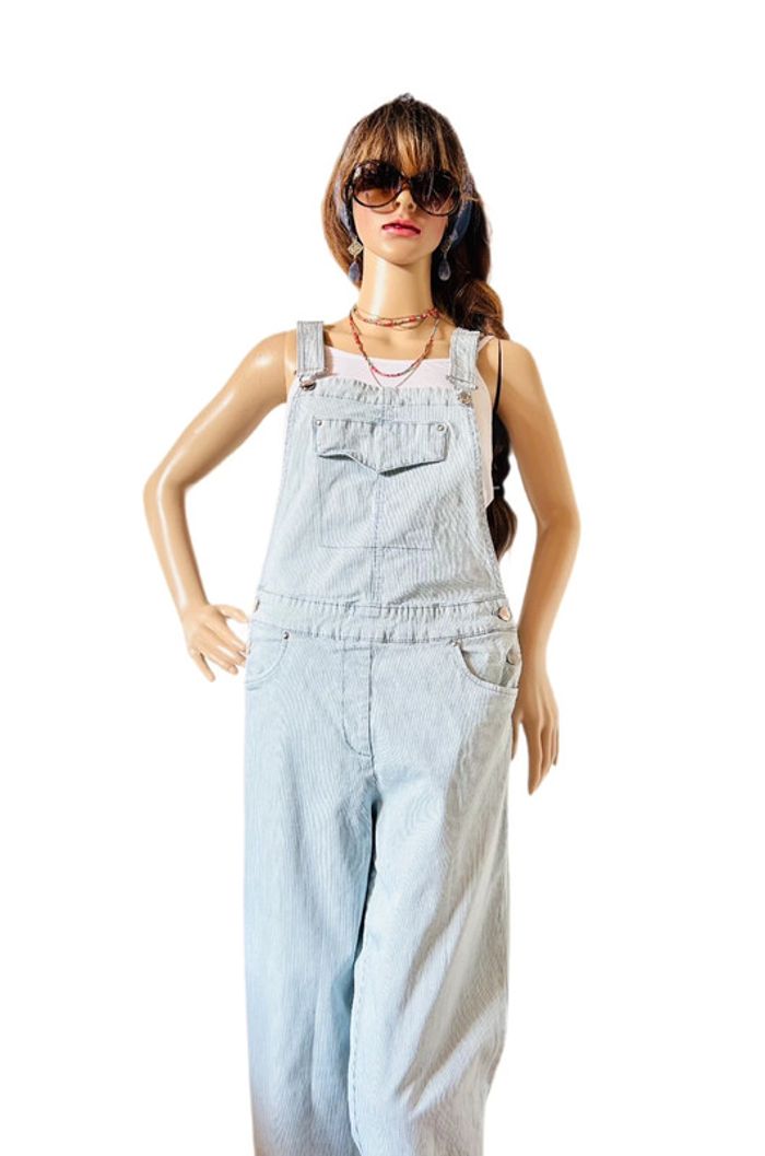 🩵Salopette longue rayée vintage 2000 Y2K white blue striped overalls🩵 - photo numéro 12