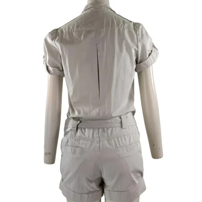 Combishort beige clair Maje manches courtes ceinturée coton taille 36 coupe city chic A1085 - photo numéro 3