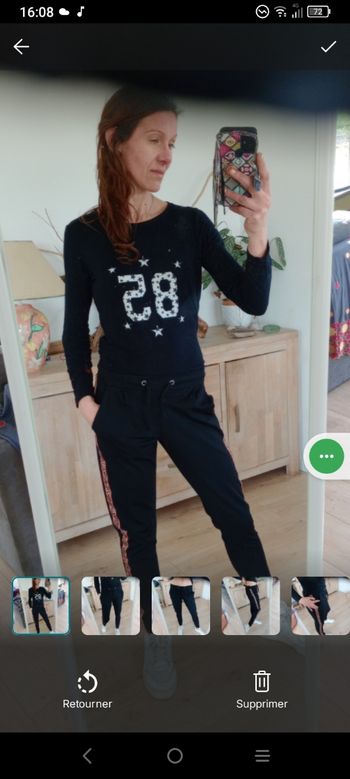 Pantalon femme s noir bande léopard c74