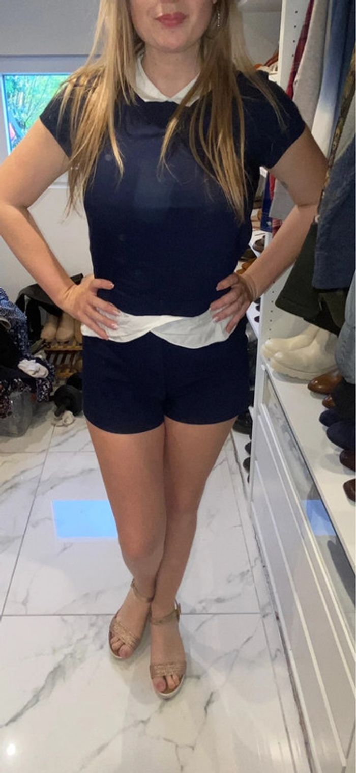 Combi Zara short été bleu marine taille M 38 chemise 2 en 1 - photo numéro 5