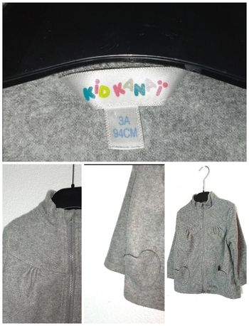 3 ans  kidkanai veste, gilet polaire zippé gris poche en forme de cœur toutes saisons /Excellent état
