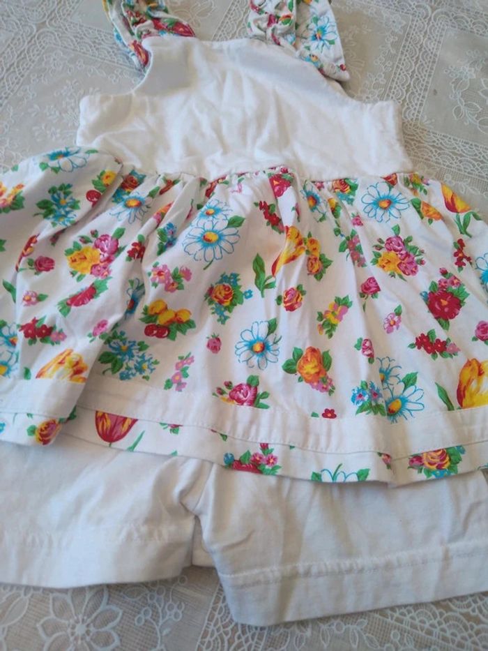 Robe combi-short blanche à fleurs multicolores 12 mois - photo numéro 4