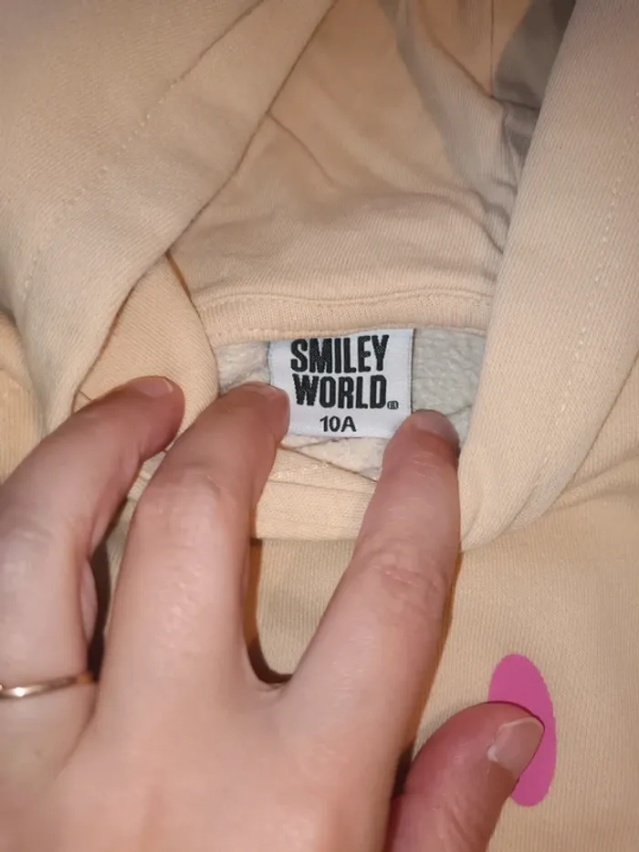 Sweat à capuche Smiley World beige fille 10 ans - photo numéro 2