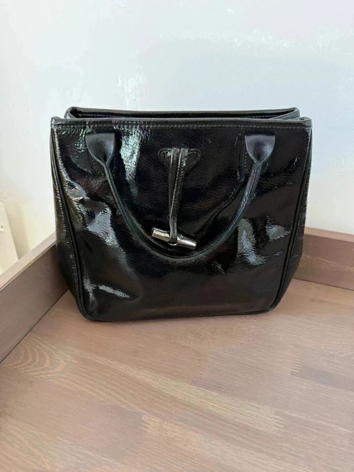 Magnifique Sac à Main Longchamp Le Roseau en Cuir Verni Noir - État Impeccable ! - photo numéro 8
