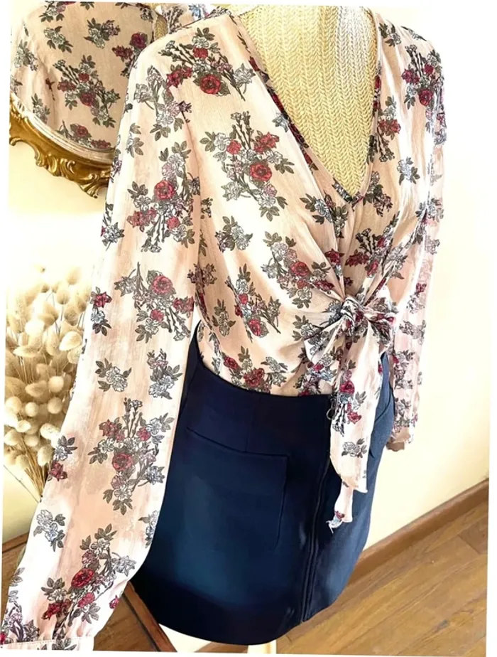 Sublime blouse chemise fluide chic fluide Haut Transparent Floral - photo numéro 3