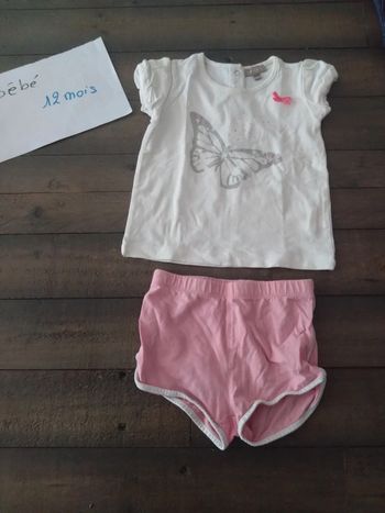 Ensemble short et t shirt été bébé fille 12 mois