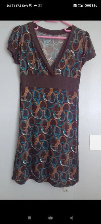 Robe vintage marron bleue blanc