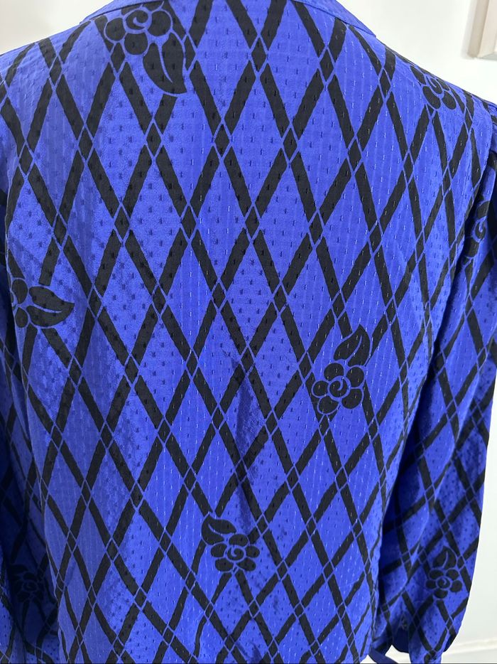 Chemisier en soie violet bleu et noir Louis Féraud Vintage T40 L - photo numéro 8