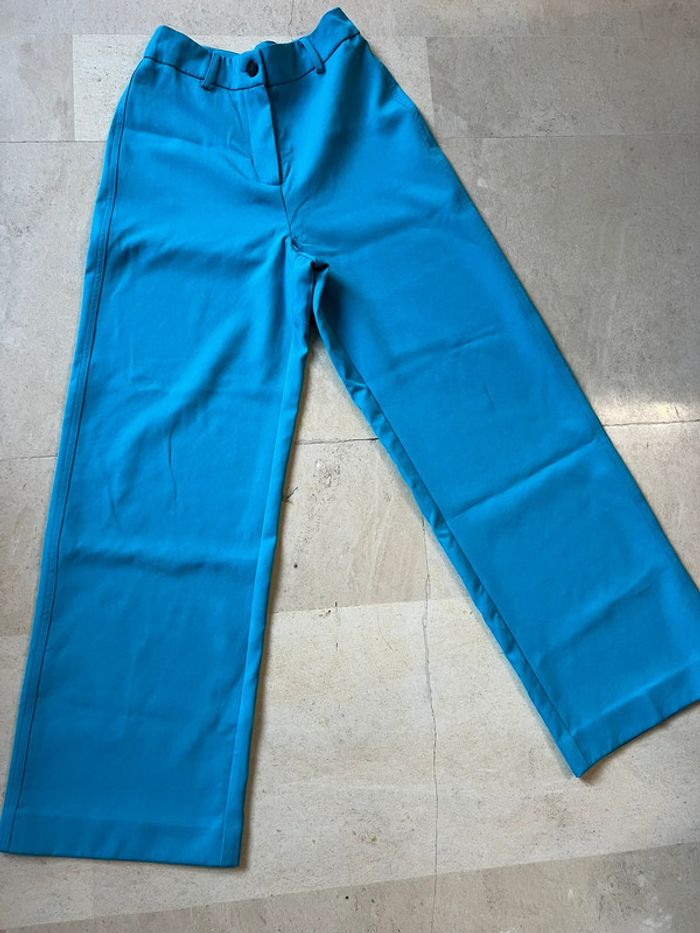 Pantalon pince - taille haute turquoise - photo numéro 5
