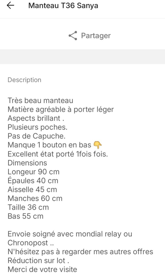 Manteau de marque sanya T36 - photo numéro 7