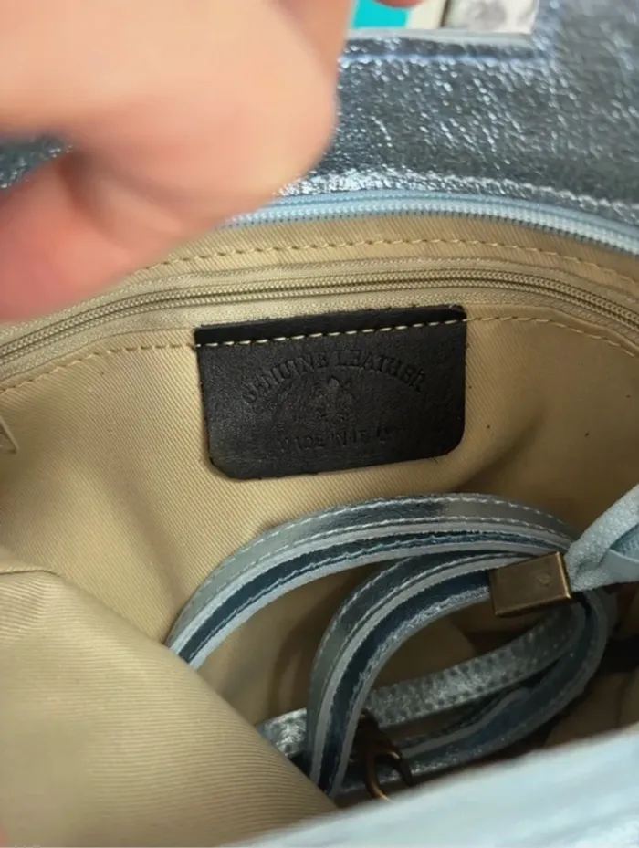 Sac bandoulière cuir véritable bleu gris franges - photo numéro 5