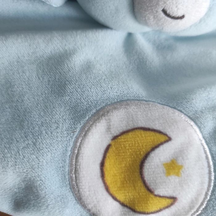 Doudou plat ours Care bears baby Les Bisounours bleu lune Grosdodo grelot Rayé - photo numéro 3