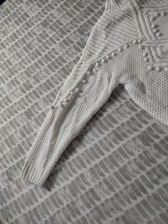 Pull col roulé écru maille torsades pompon Jennyfer taille M 38 - photo numéro 4